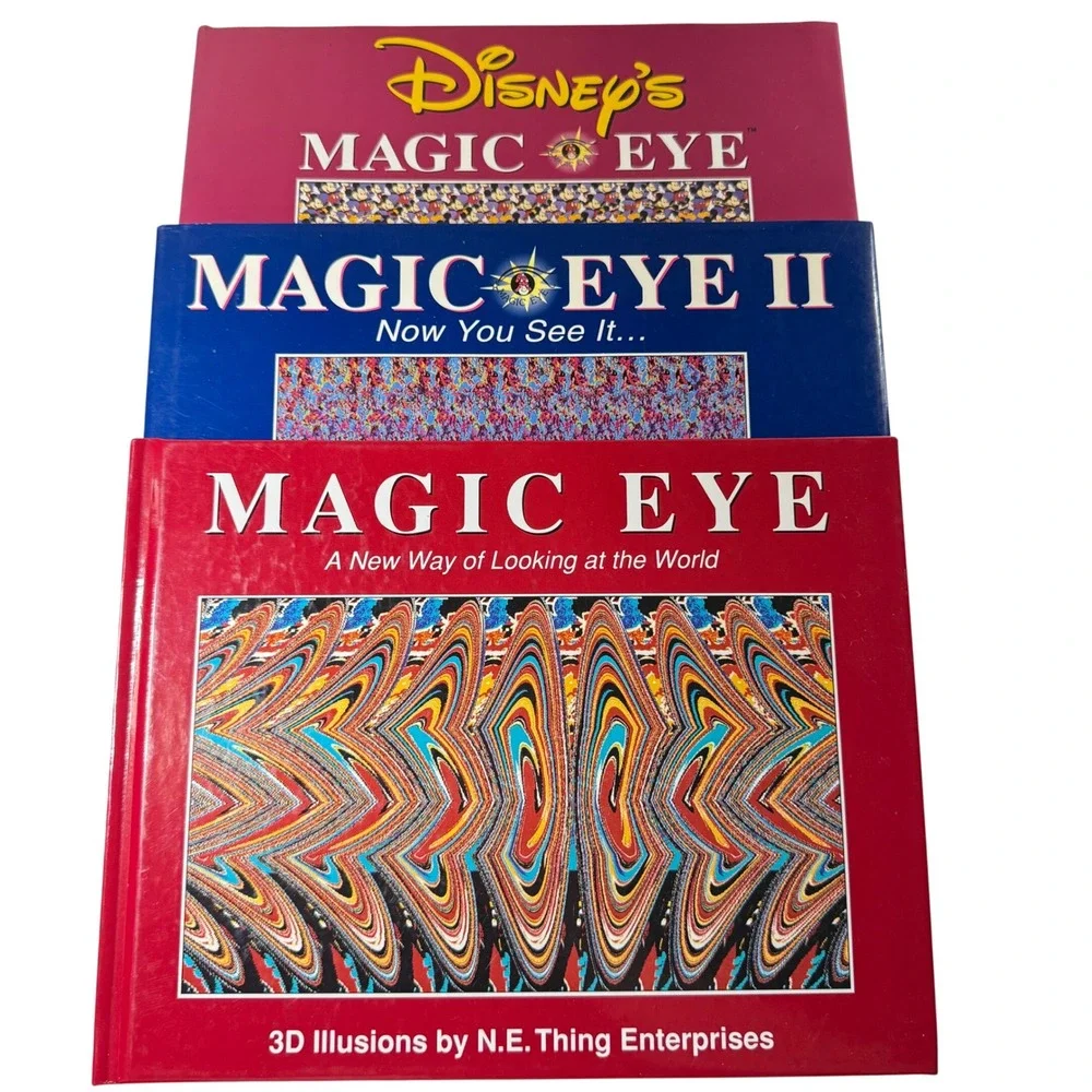 3 Vintage 90s MAGIC EYE 3D Illusion Hardcover Book Lot Disney Magic Eye II 1990